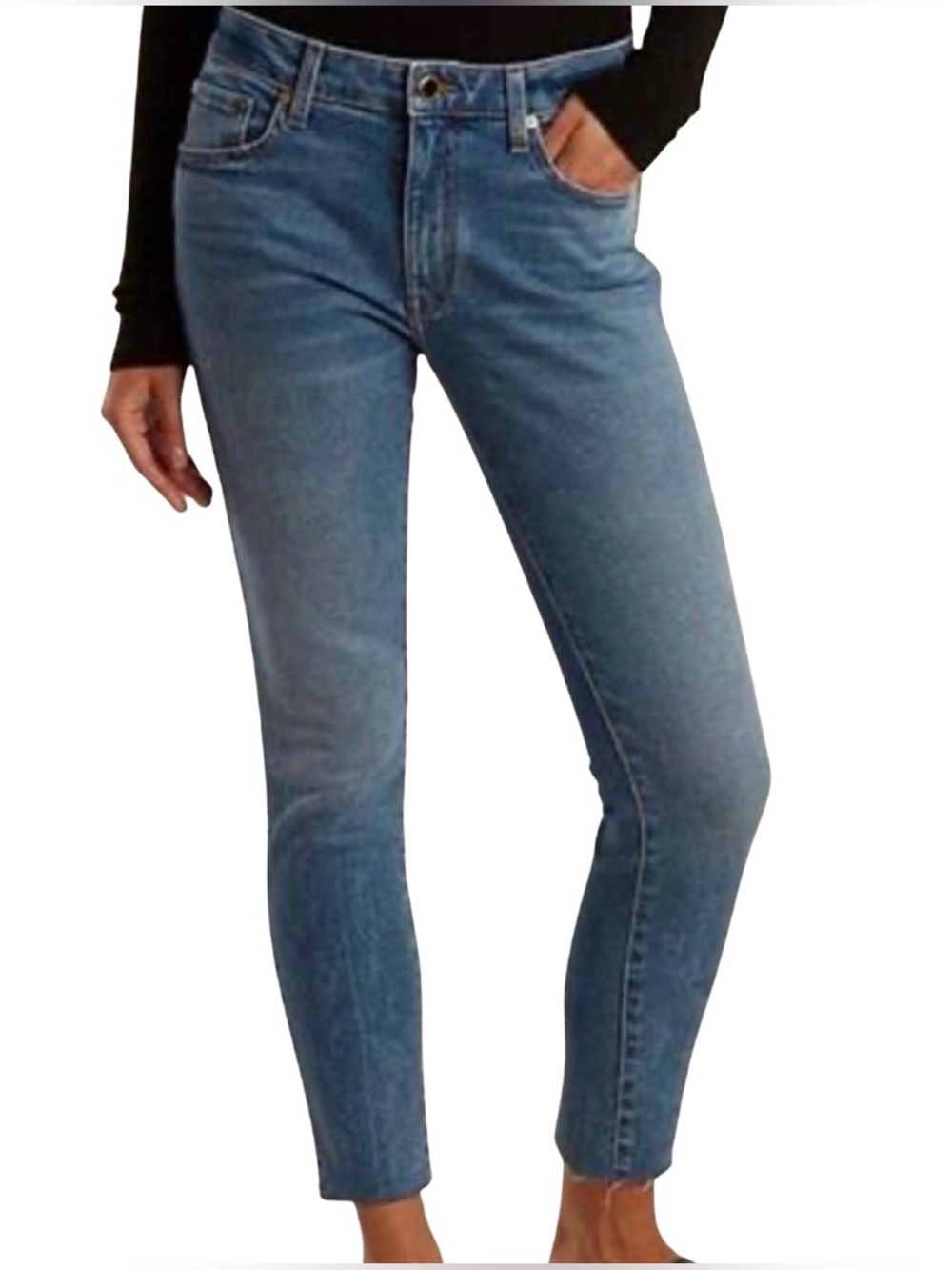 KHAITE Alissa Crop Slim Ankle Jeans | Med Blue | Size 24